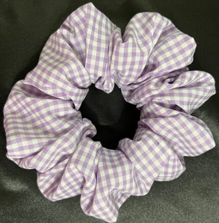 Pattern Cotton Scrunchie"Purple & White Checker board" Large
